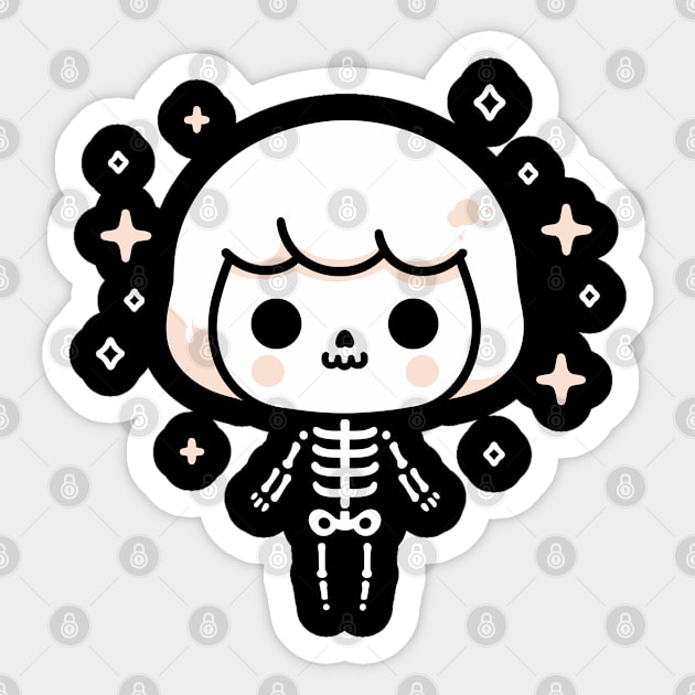 Cute Skeleton Girl with Short Hair | Kawaii Skeleton Design | Cute Halloween Sticker by Nora Liak